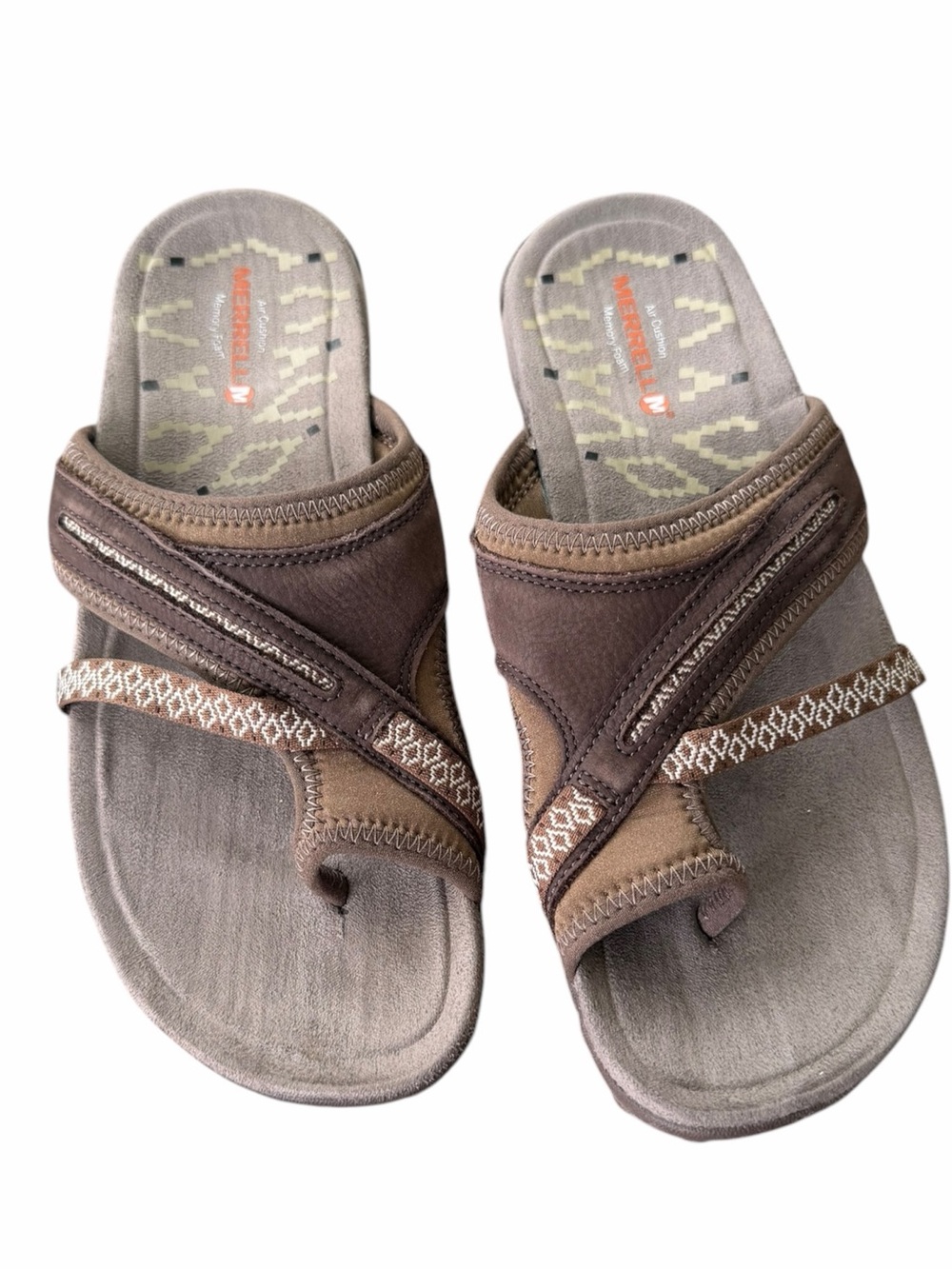 Merrell Terran Post 1 Dark Earth Toe Loop Air Cushion System Comfort Sandals 7